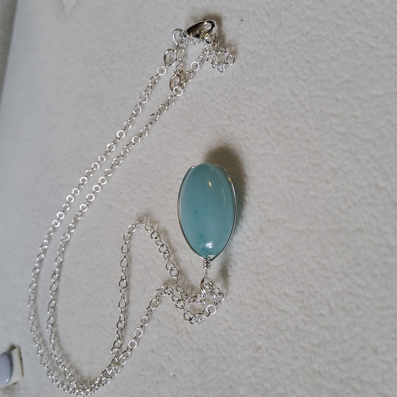 Sterling Silver Aquamarine Necklace 18" - Picture 3 of 7